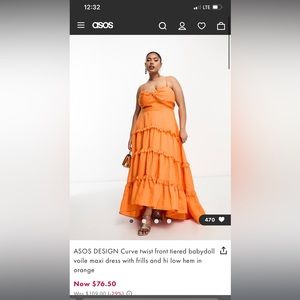 ASOS orange high-low dress.